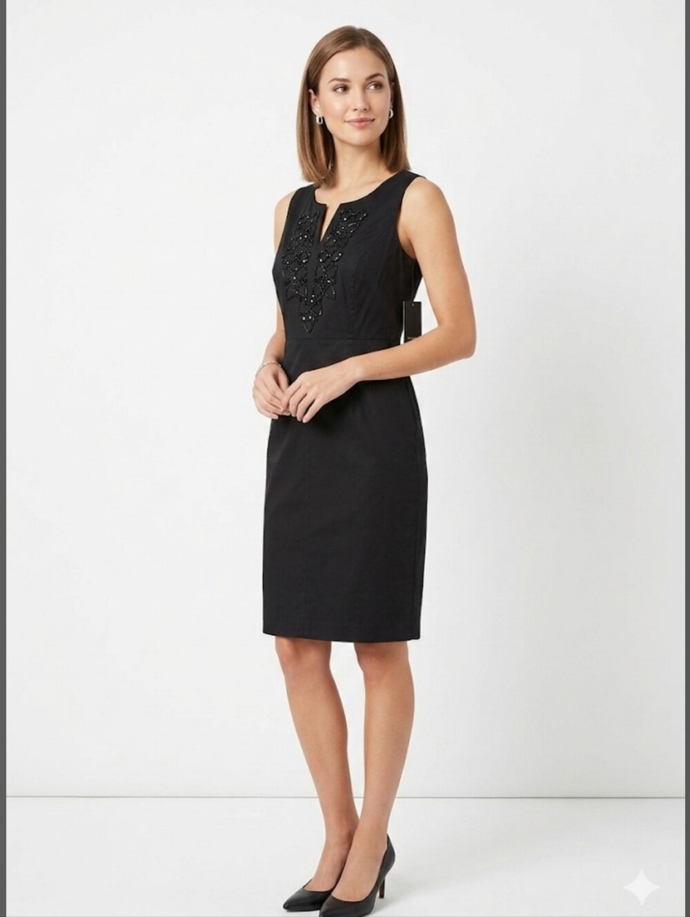 RAFAELLA  WOMEN'S BLACK SLEEVELESS BEADED COCKTAIL DRESS, SIZE 6.